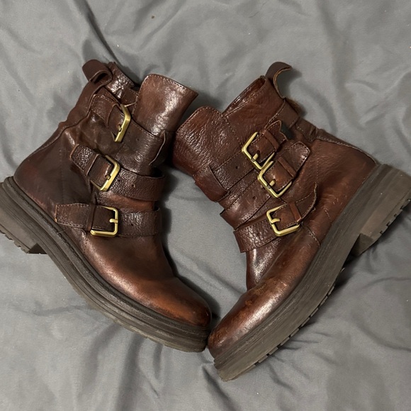 Emanuele Crasto Shoes - Emanuele Crasto Triple Buckle Brown Moto Leather Boots